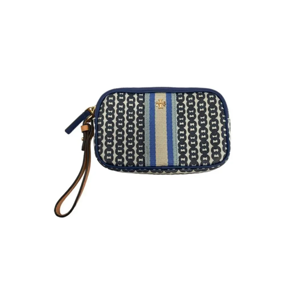 Tory Burch Blue & Cream Wristlet Clutch